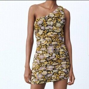 NWT Zara Floral One Shoulder Mini Dress, size M